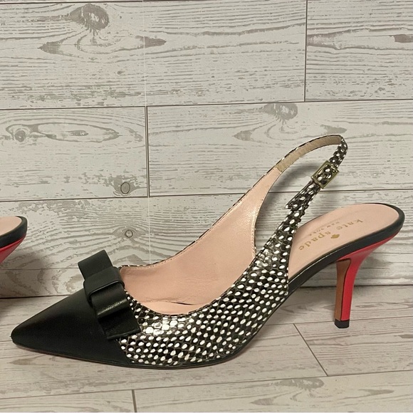 Kate Spade New York Black and White Bow Slingback Heels Size 7.5 B - Picture 4 of 11